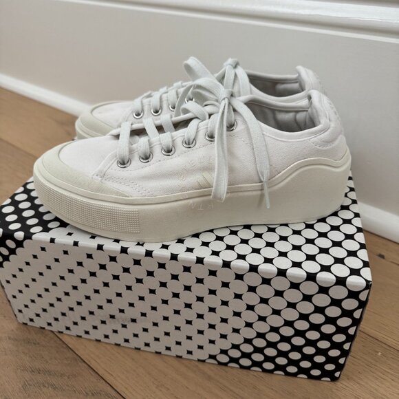 Adidas by Stella McCartney Solid Canvas Court Sneakers - Picture 3 of 7